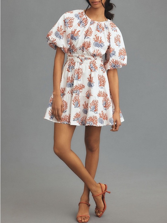 Anthropologie Dresses & Skirts - Anthropologie Priya Israni Coral Seashell Puff Sleeve Cutout Mini Dress S